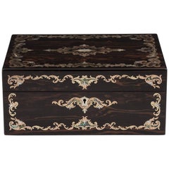 Antique Coromandel Jewelry Box Inlaid with Brass Mother-of-pearl, 19th Century