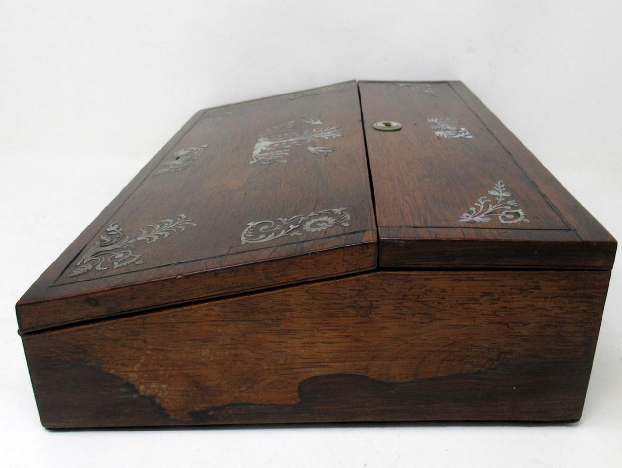 Antique Coromandel Mahogany Mother of Pearl Victorian English Writing Slope Box 4