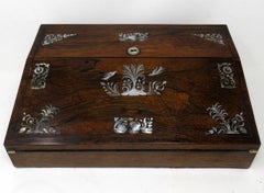 Antique Coromandel Mahogany Mother of Pearl Victorian English Writing Slope Box