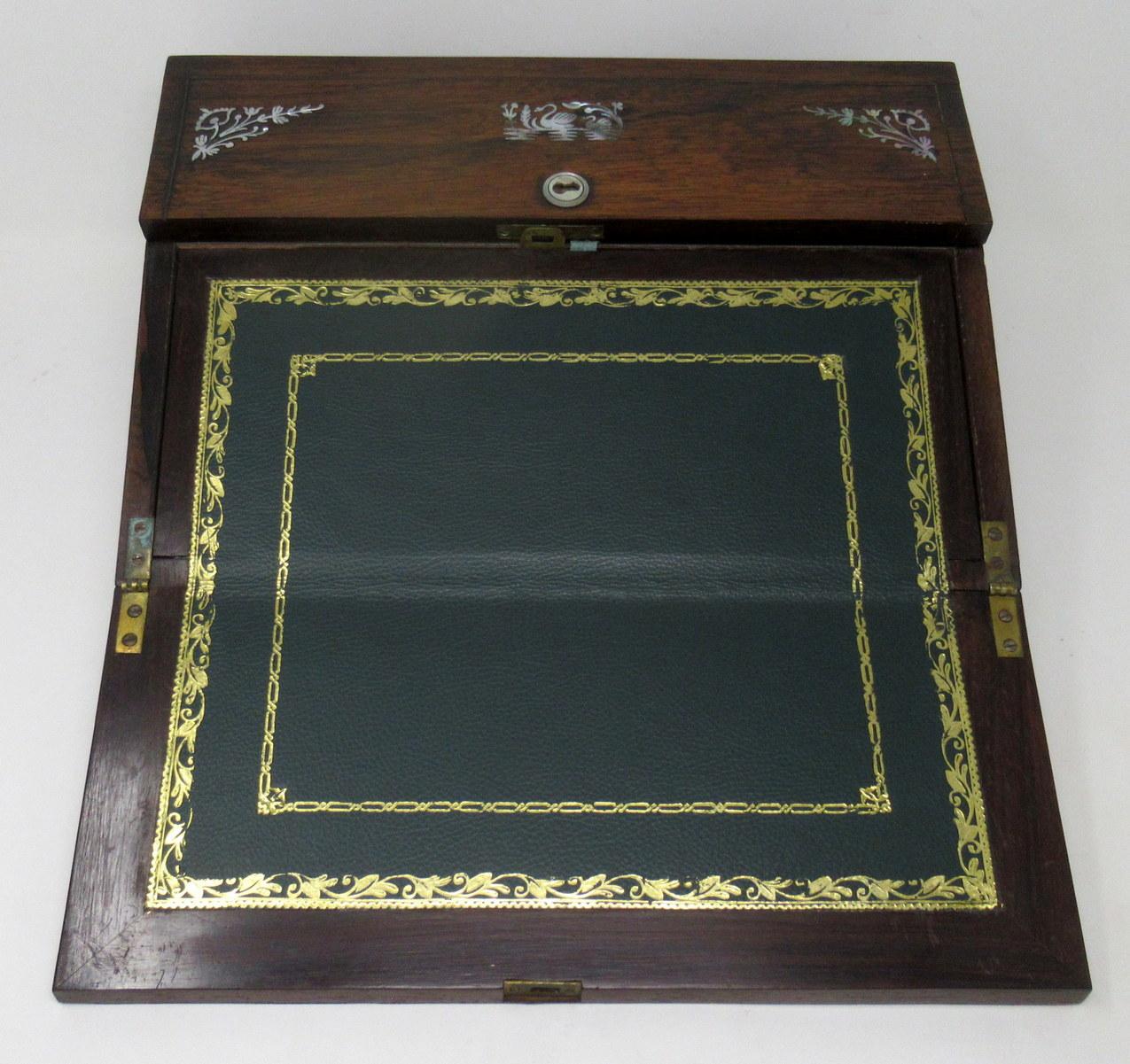 19th Century Antique Coromandel Mahogany Mother of Pearl Victorian English Writing Slope Box
