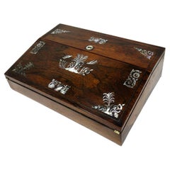 Antique Coromandel Mahogany Mother of Pearl Victorian English Writing Slope Box