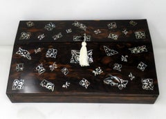 Antique Coromandel Mahogany Mother of Pearl Victorian Writing Slope Box
