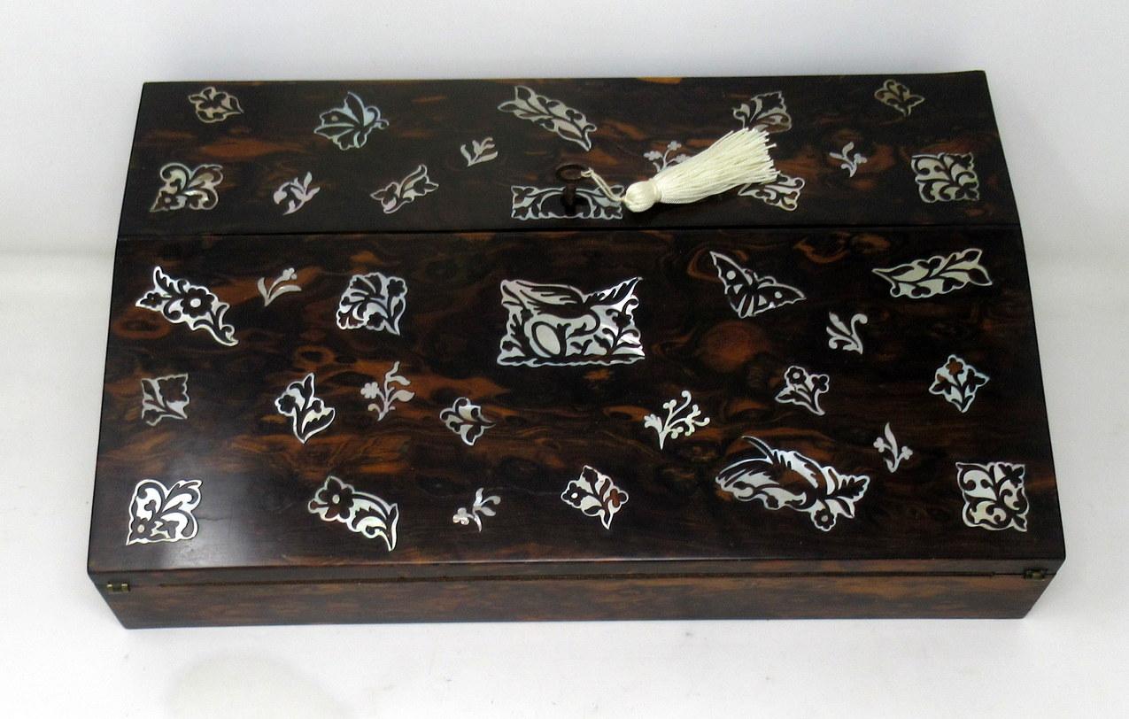 British Antique Coromandel Mahogany Mother of Pearl Victorian Writing Slope Box