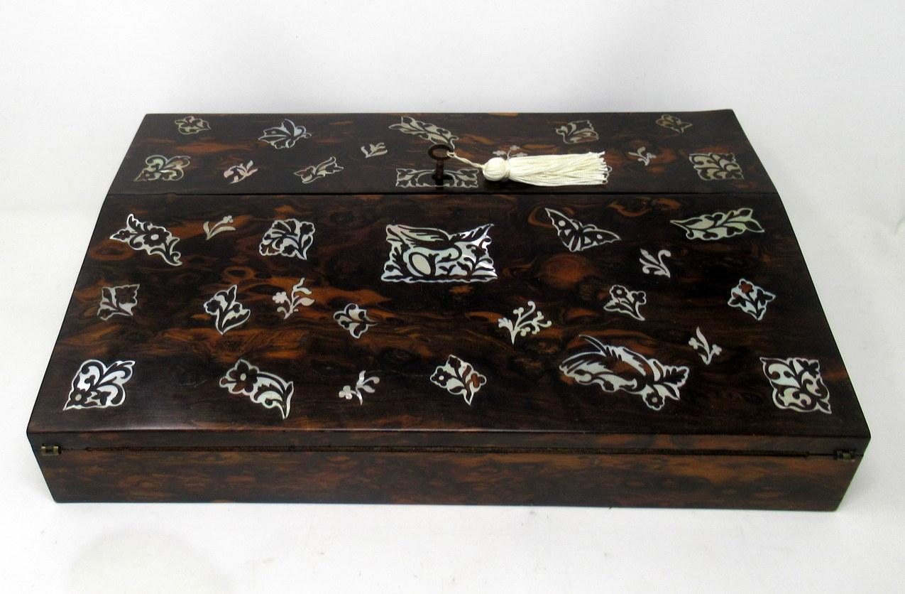 Antique Coromandel Mahogany Mother of Pearl Victorian Writing Slope Box In Good Condition In Dublin, Ireland