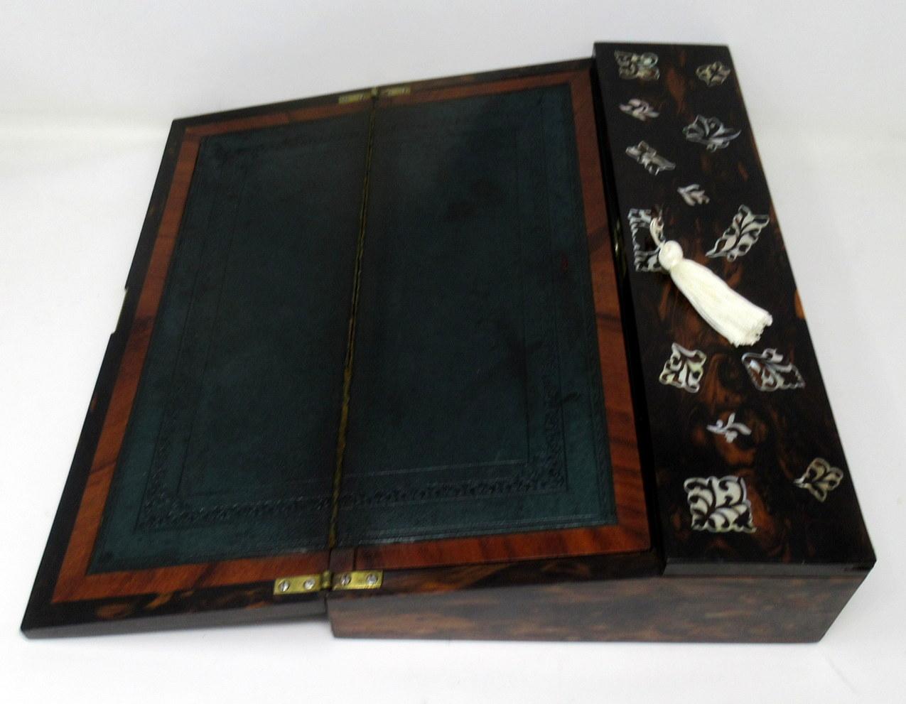 Antique Coromandel Mahogany Mother of Pearl Victorian Writing Slope Box 1