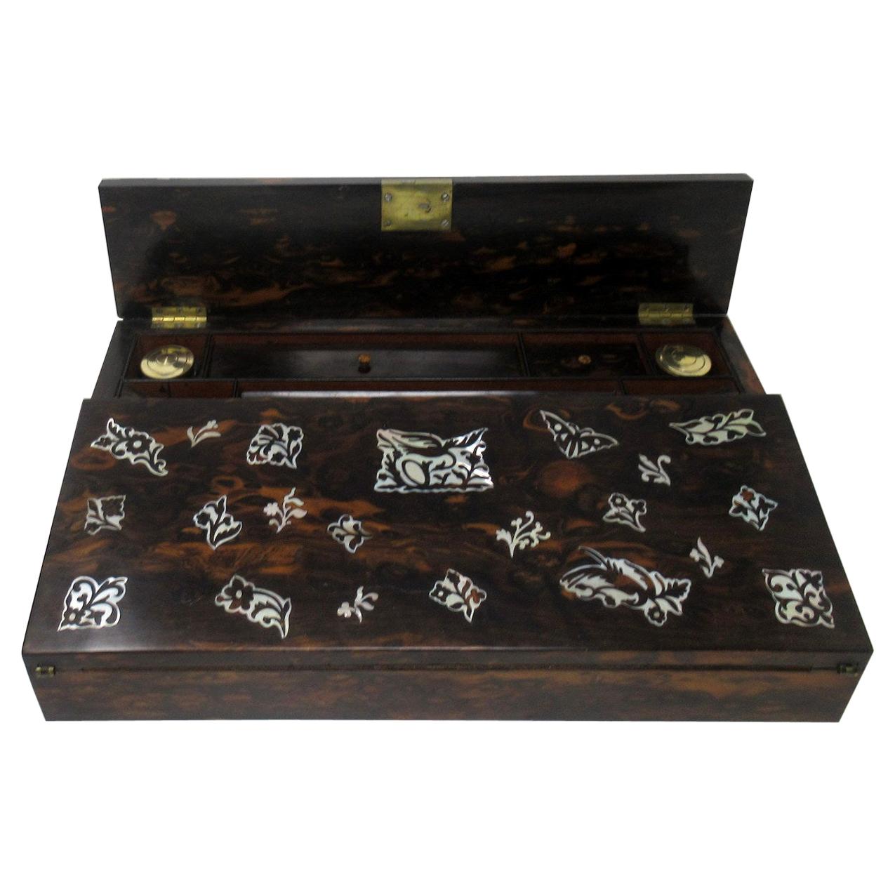 Antique Coromandel Mahogany Mother of Pearl Victorian Writing Slope Box