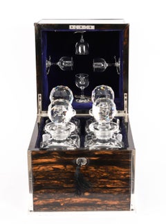 Antigua caja decantadora con montura de plata de Coromandel Tantalus P&F Schafer Siglo XIX