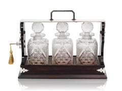 Antique Coromandel Silver Plated and Cut Glass Tantalus Betjemann and Sons