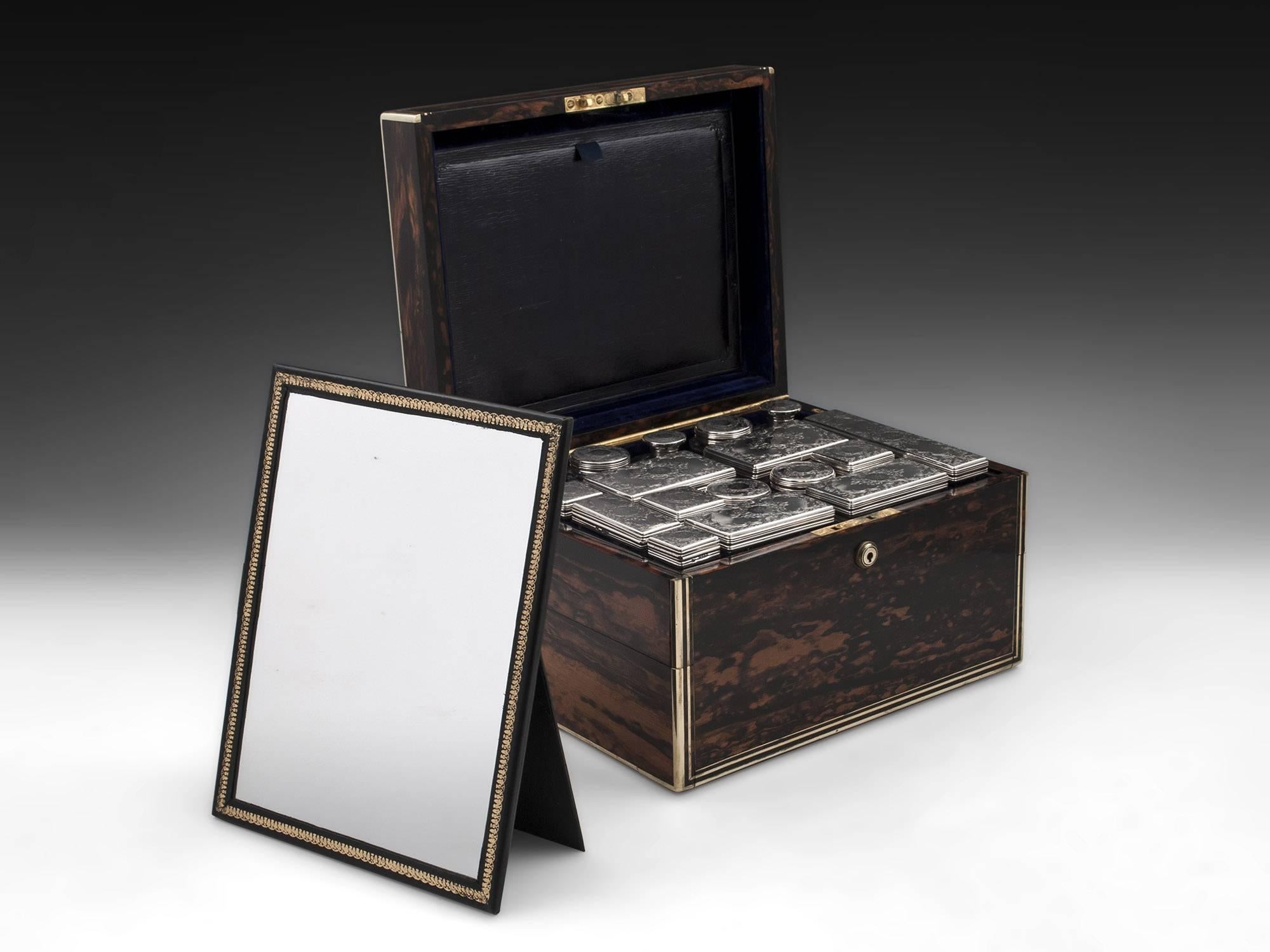 Antique Coromandel Silver Vanity Dressing Box Mappin & Webb, 19th Century For Sale 8