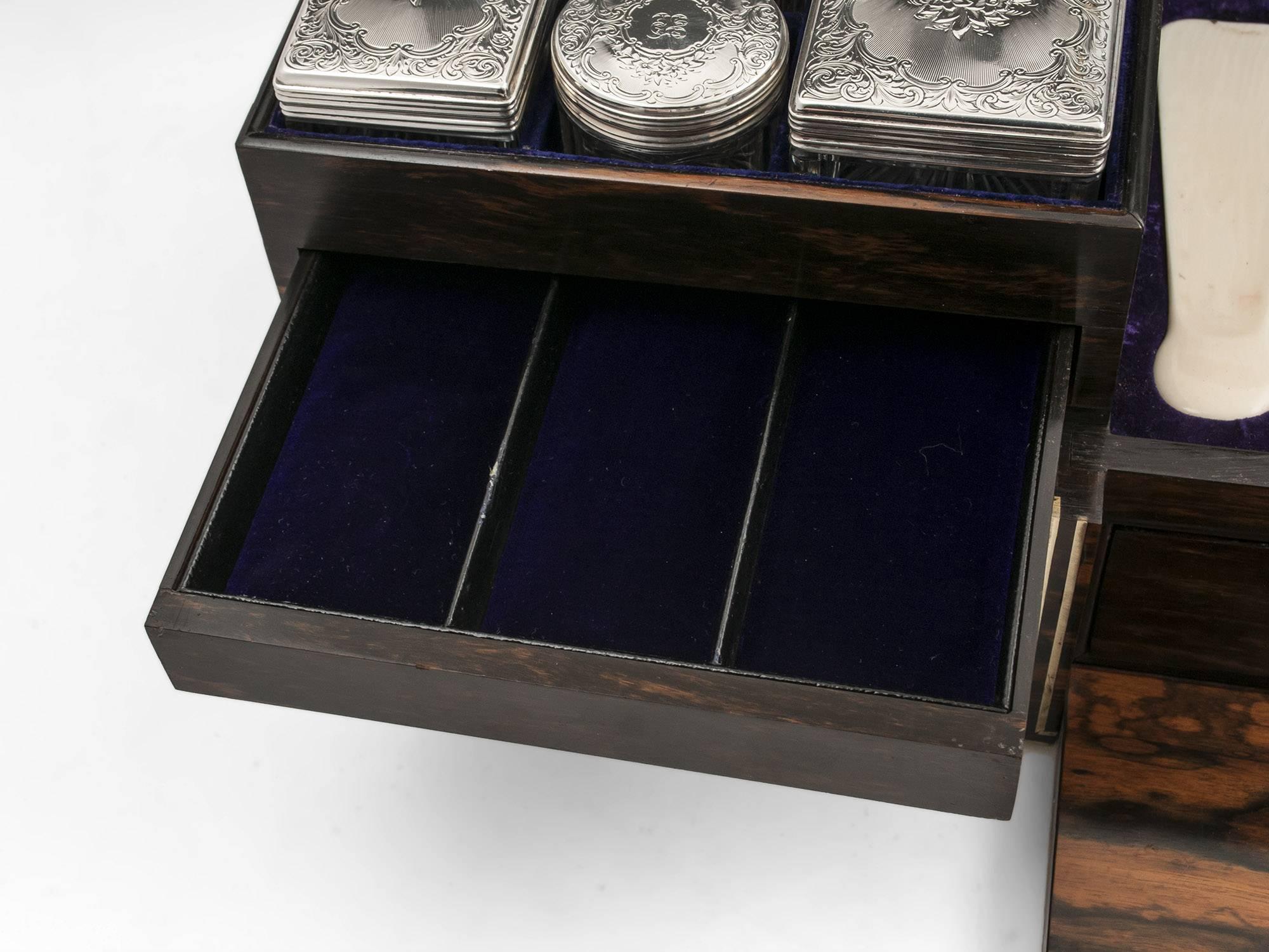 Antique Coromandel Silver Vanity Dressing Box Mappin & Webb, 19th Century For Sale 14
