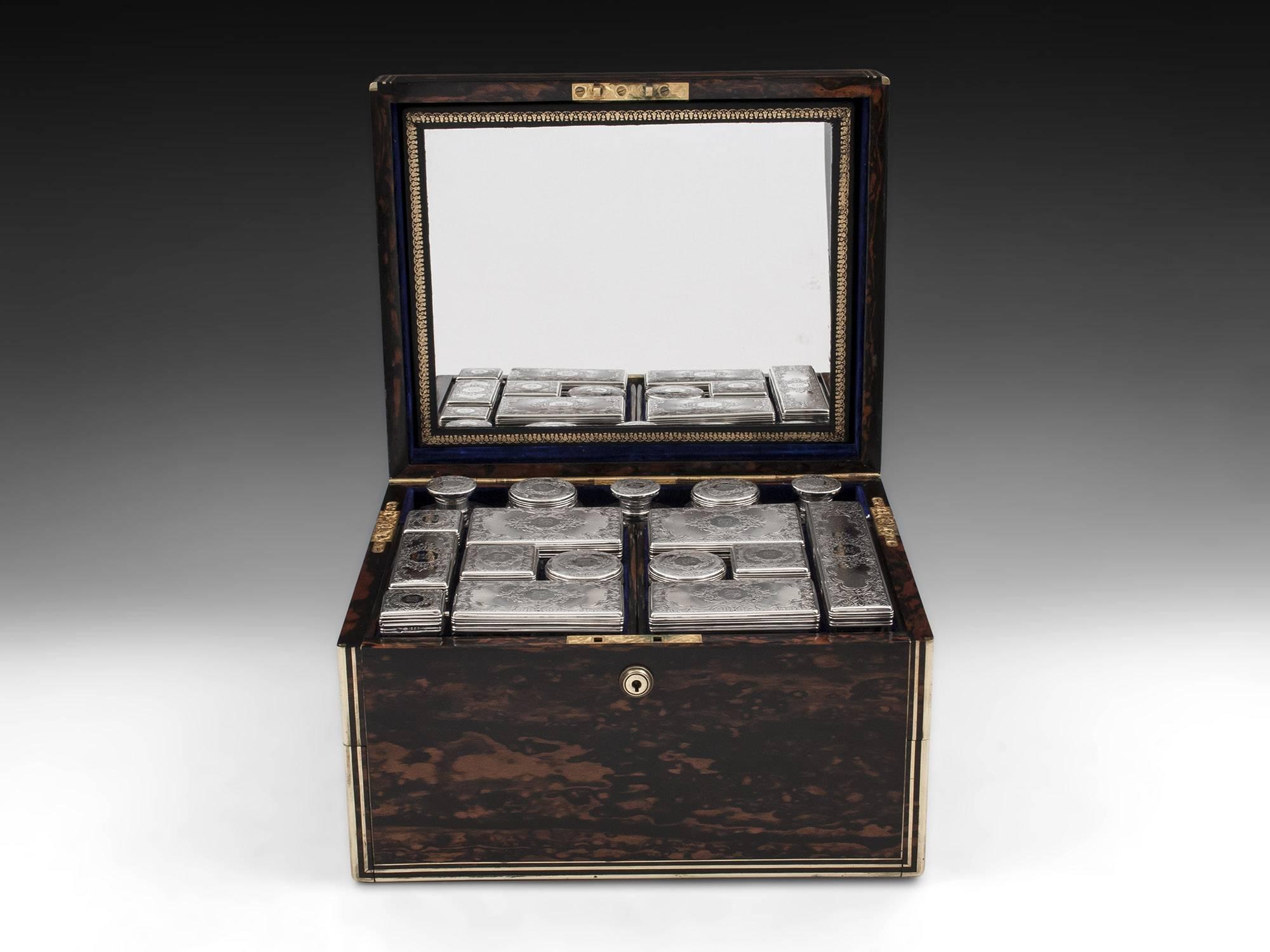 Antique Coromandel Silver Vanity Dressing Box Mappin & Webb, 19th Century For Sale 2