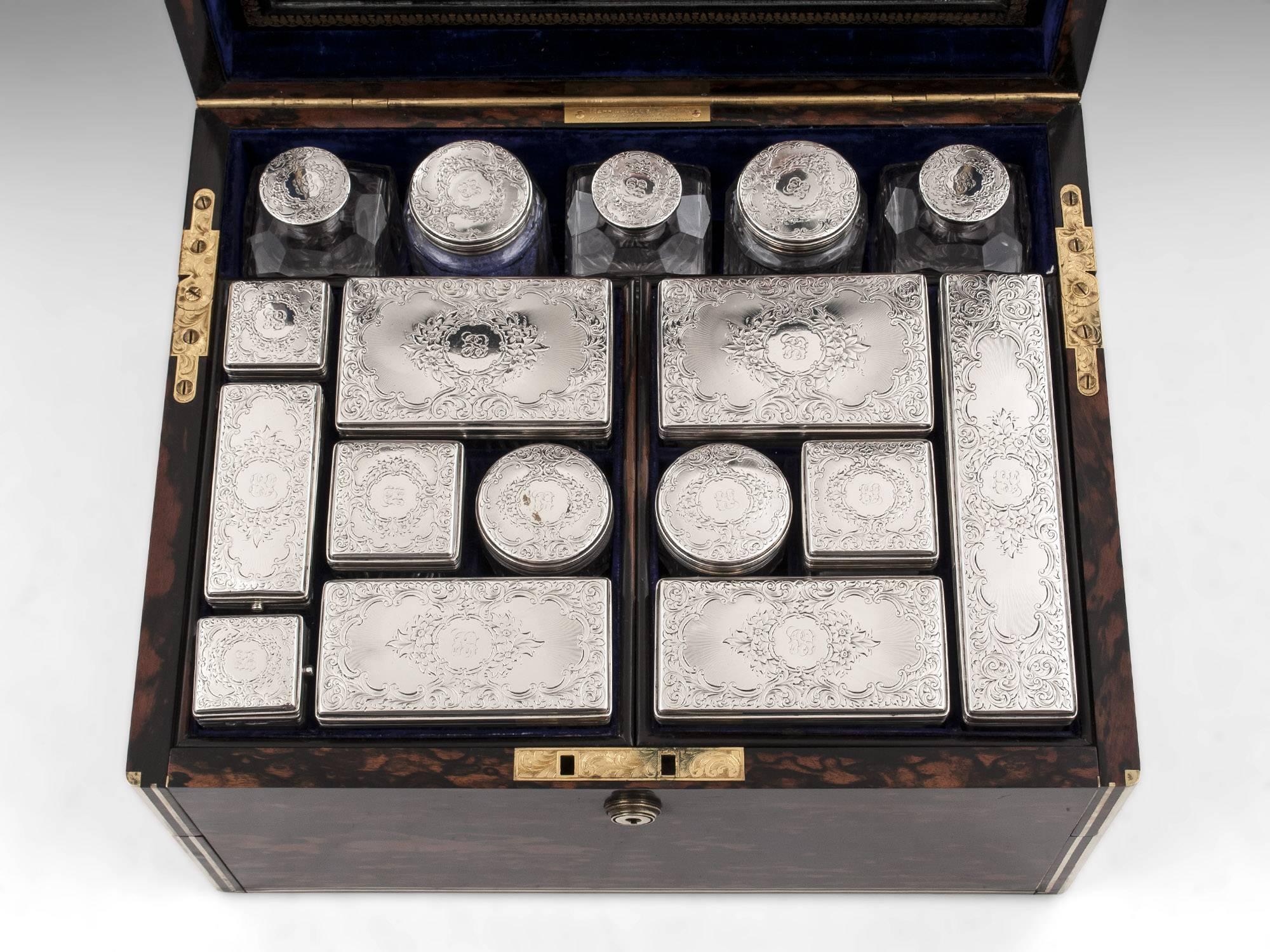 Antique Coromandel Silver Vanity Dressing Box Mappin & Webb, 19th Century For Sale 3