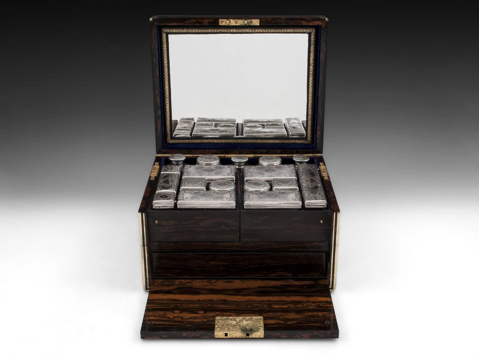 Antique Coromandel Silver Vanity Dressing Box Mappin & Webb, 19th Century For Sale 4