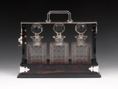 Antique Coromandel Tantalus with Hobnail Cut Decanters