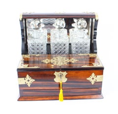 Antique Coromandel Three Crystal Decanter Tantalus, 19th Century