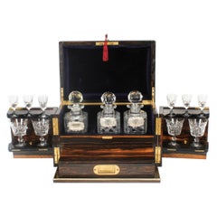 Antique Coromandel Three Crystal Decanter Tantalus 19th Century