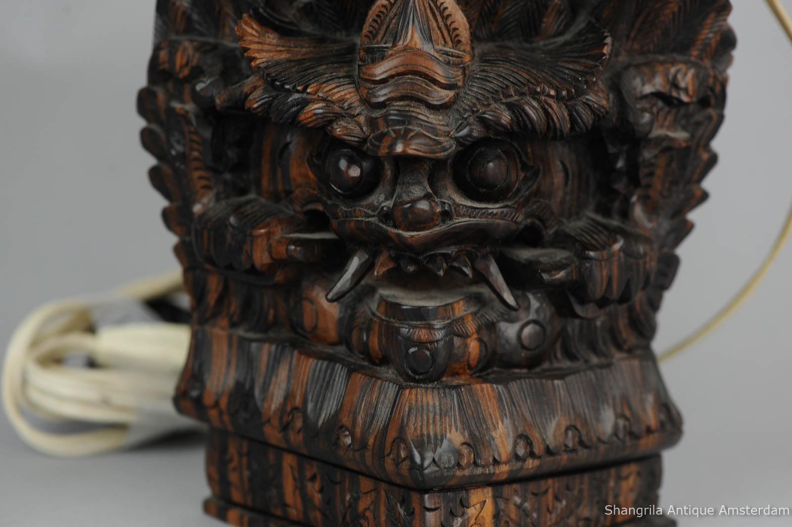 Indian Antique Coromandel Wood Carved Lamp Wood Carving India For Sale