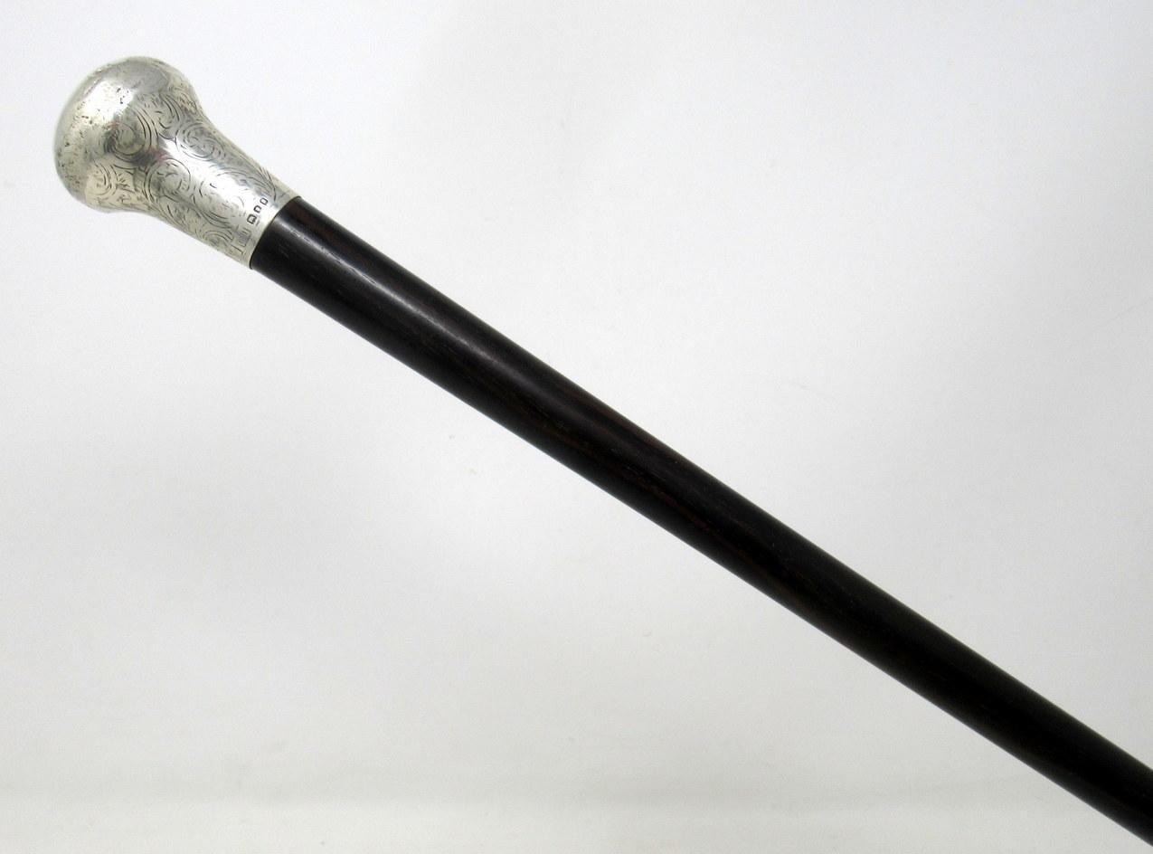 Fine quality well grained Coromandel walking cane with highly decorative embossed silver mount, firmly attributed to one of London’s early Stick Makers, Thomas Davis with recorded workshop located at Avebury Street, Moxton, London,

first quarter