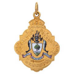 Antique Coronation Medallion 15k Gold George V Mary Pendant Enamel Glasgow
