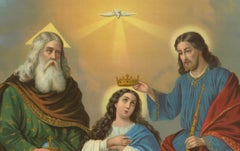 Antique Coronation of Mary Religious Chromolithograph with Gold, c. 1900