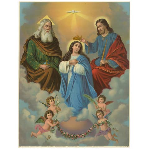 Antique Coronation of Mary Religious Chromolithograph with Gold, c. 1900