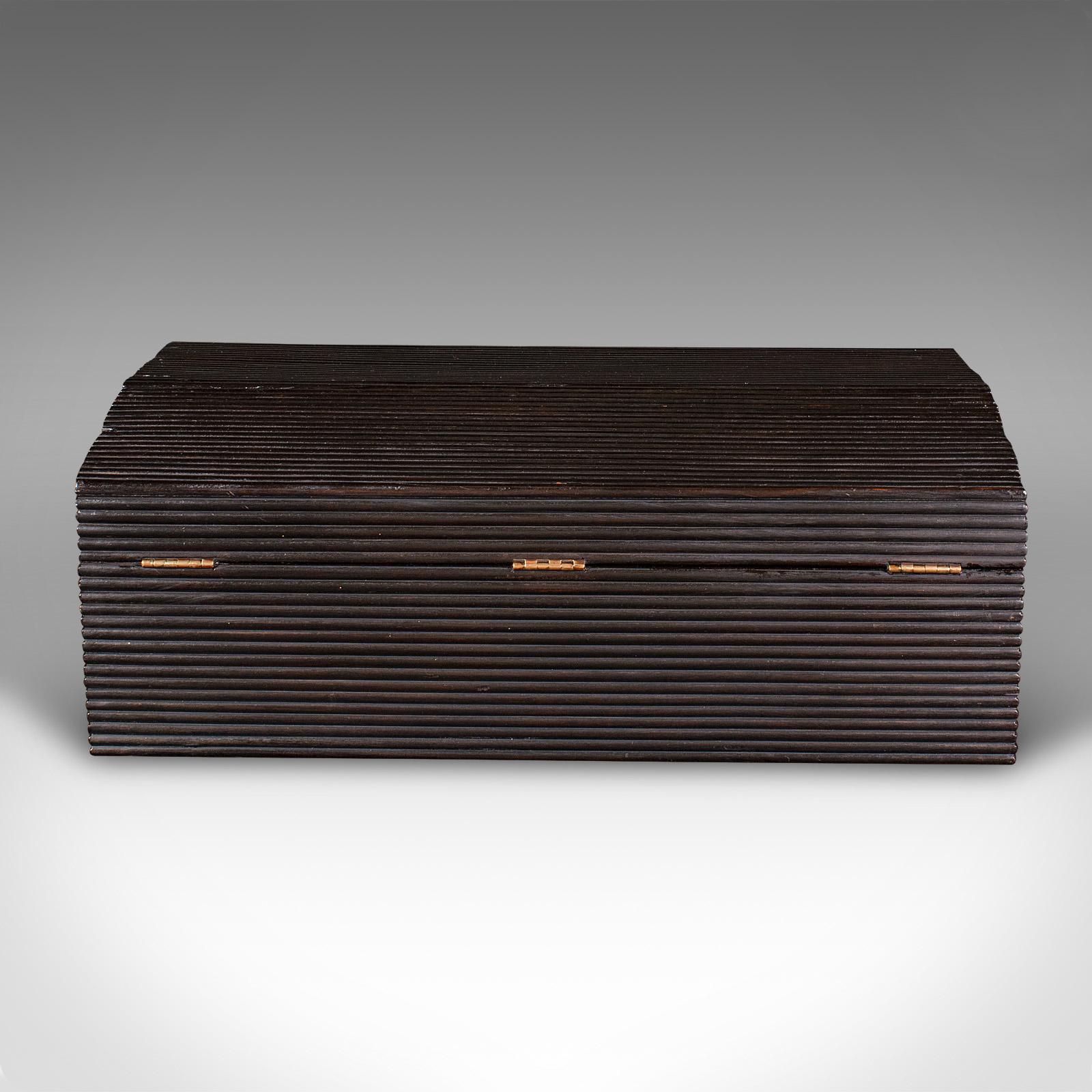 Teak Antique Correspondence Box, Ceylon, Ebony, Campaign, Writing Slope, Victorian For Sale