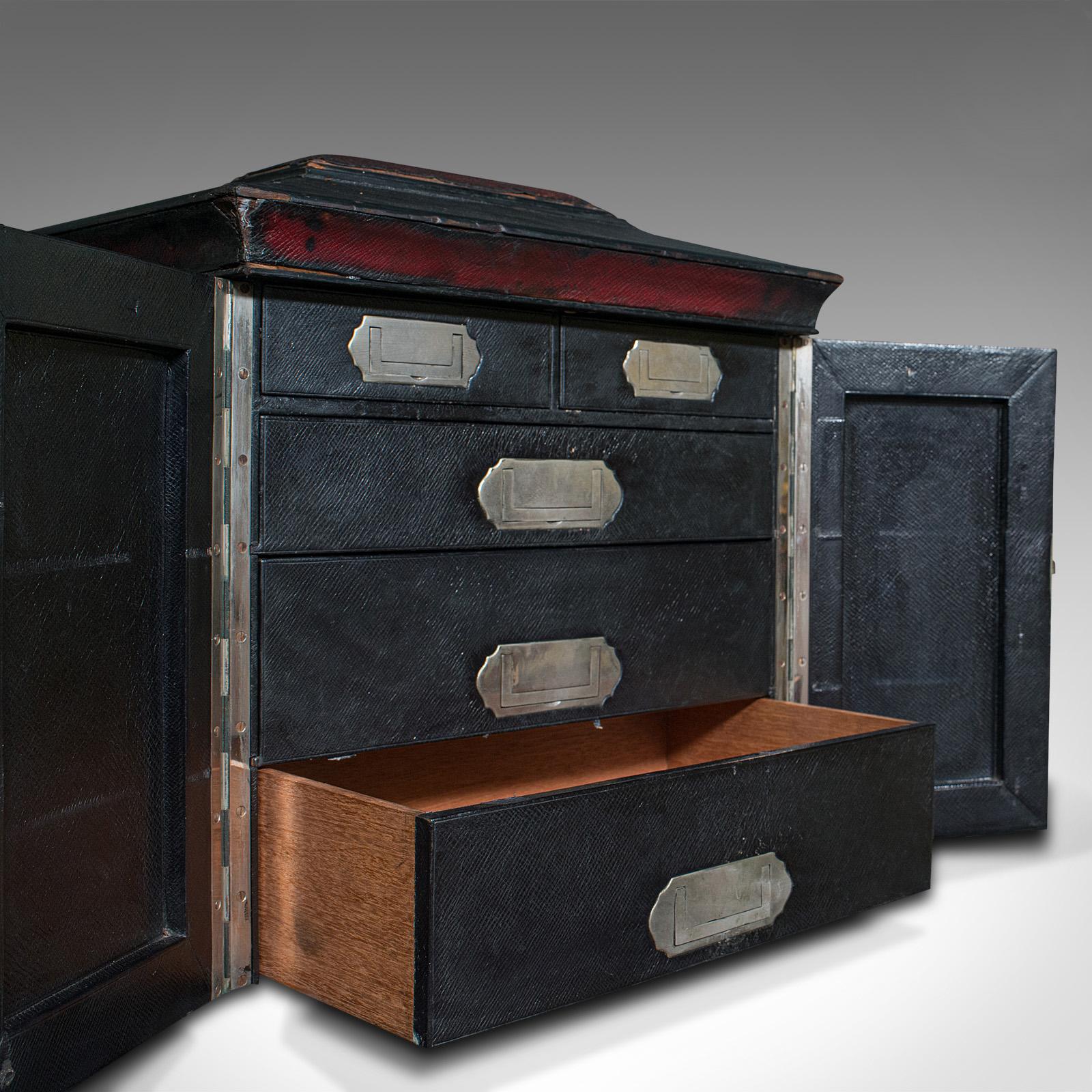 Antique Correspondence Box, English, Leather Cabinet, Houghton & Gunn, Victorian For Sale 5