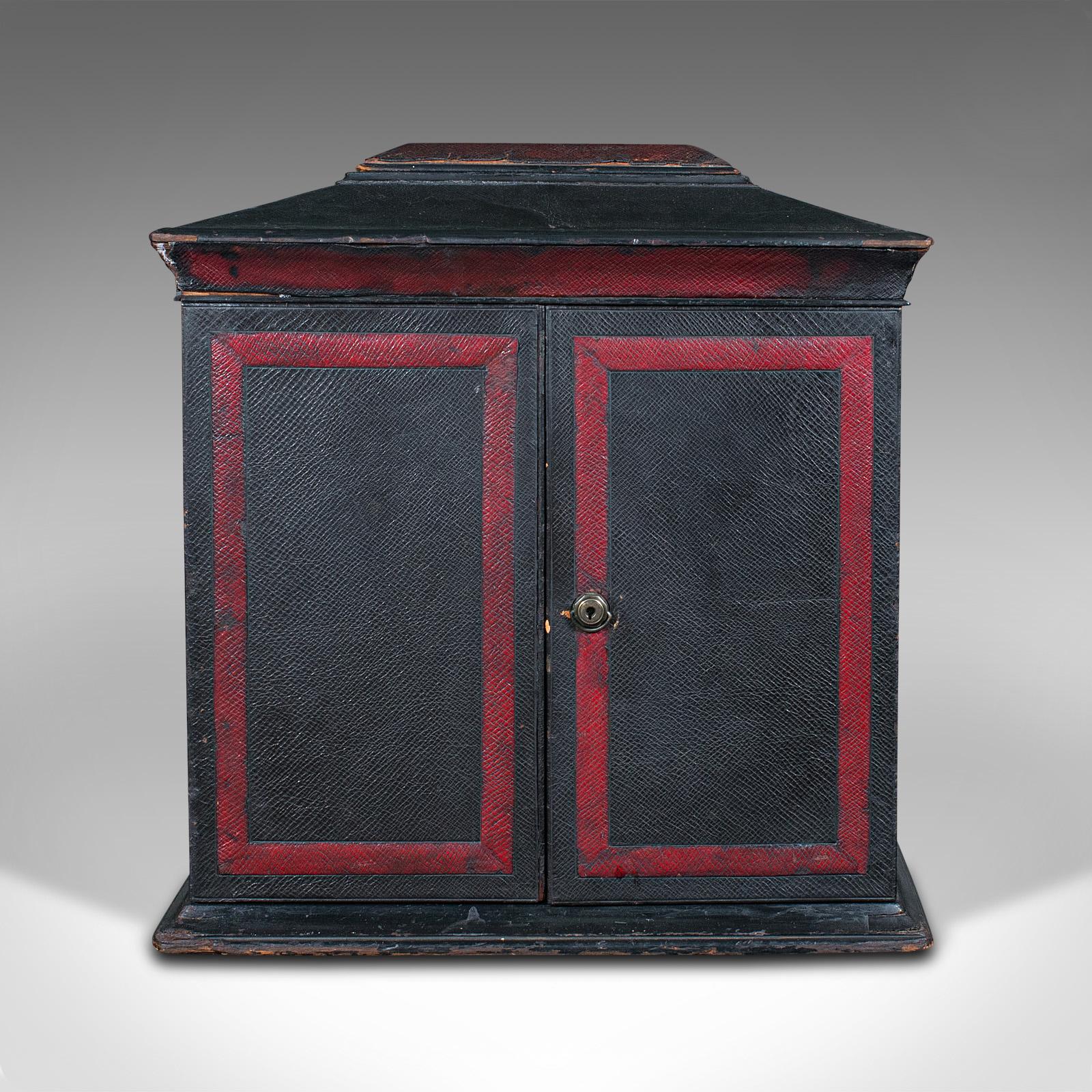 British Antique Correspondence Box, English, Leather Cabinet, Houghton & Gunn, Victorian For Sale