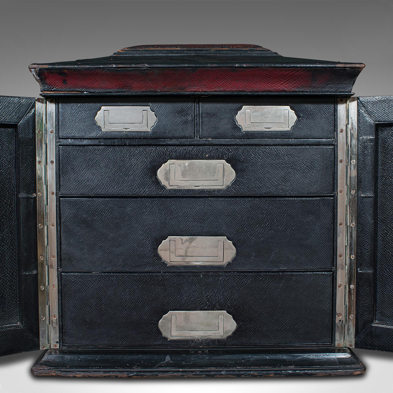 Antique Correspondence Box, English, Leather Cabinet, Houghton & Gunn, Victorian For Sale 4