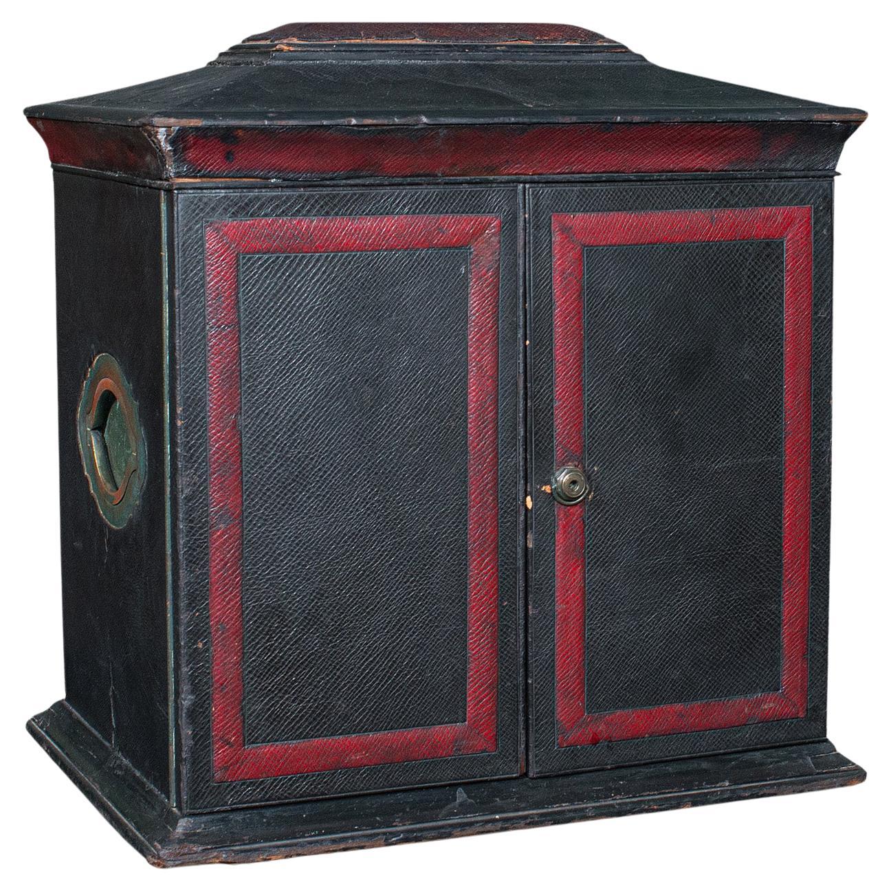 Antique Correspondence Box, English, Leather Cabinet, Houghton & Gunn, Victorian For Sale