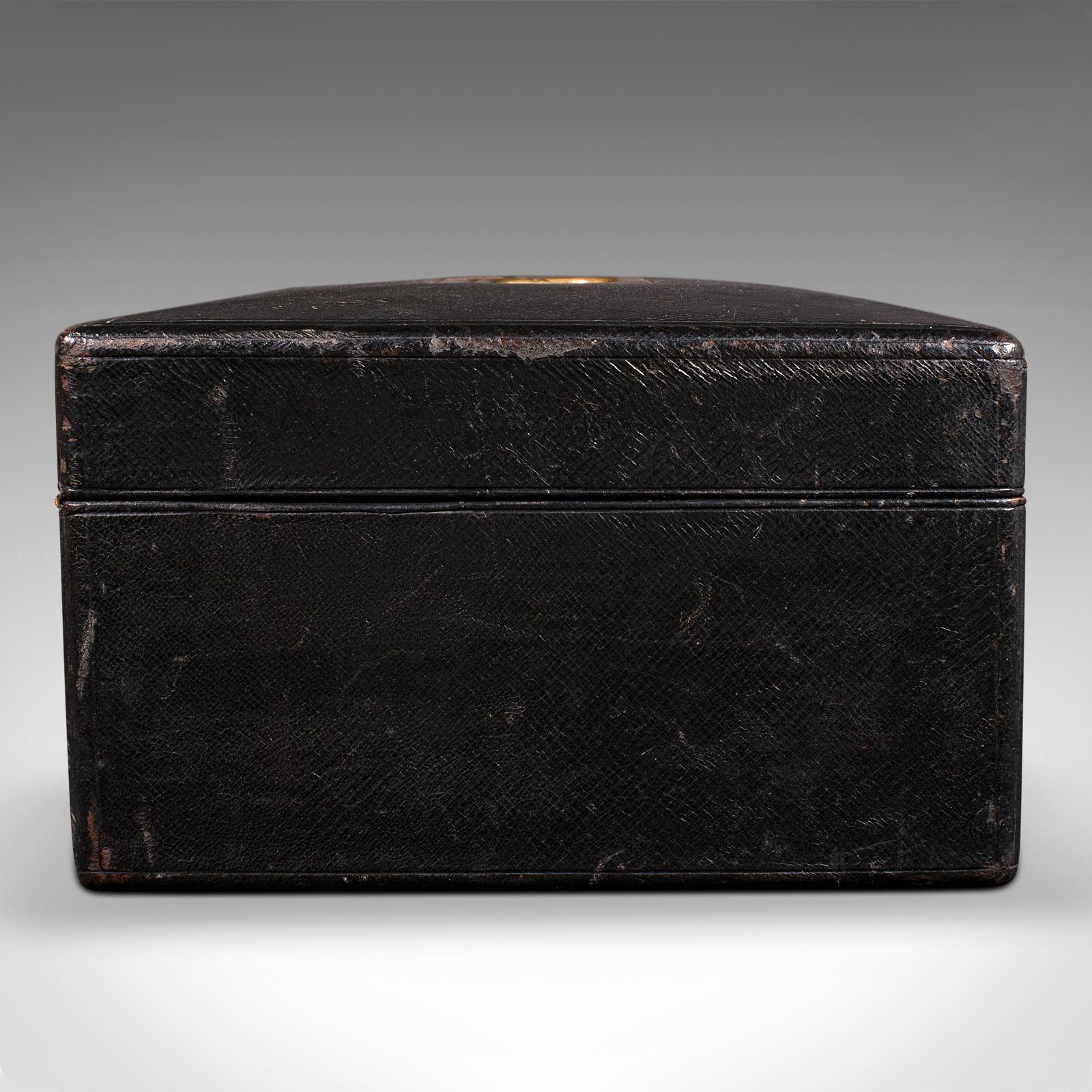 British Antique Correspondence Box, English, Leather, Writing Case, Victorian, C.1890 For Sale