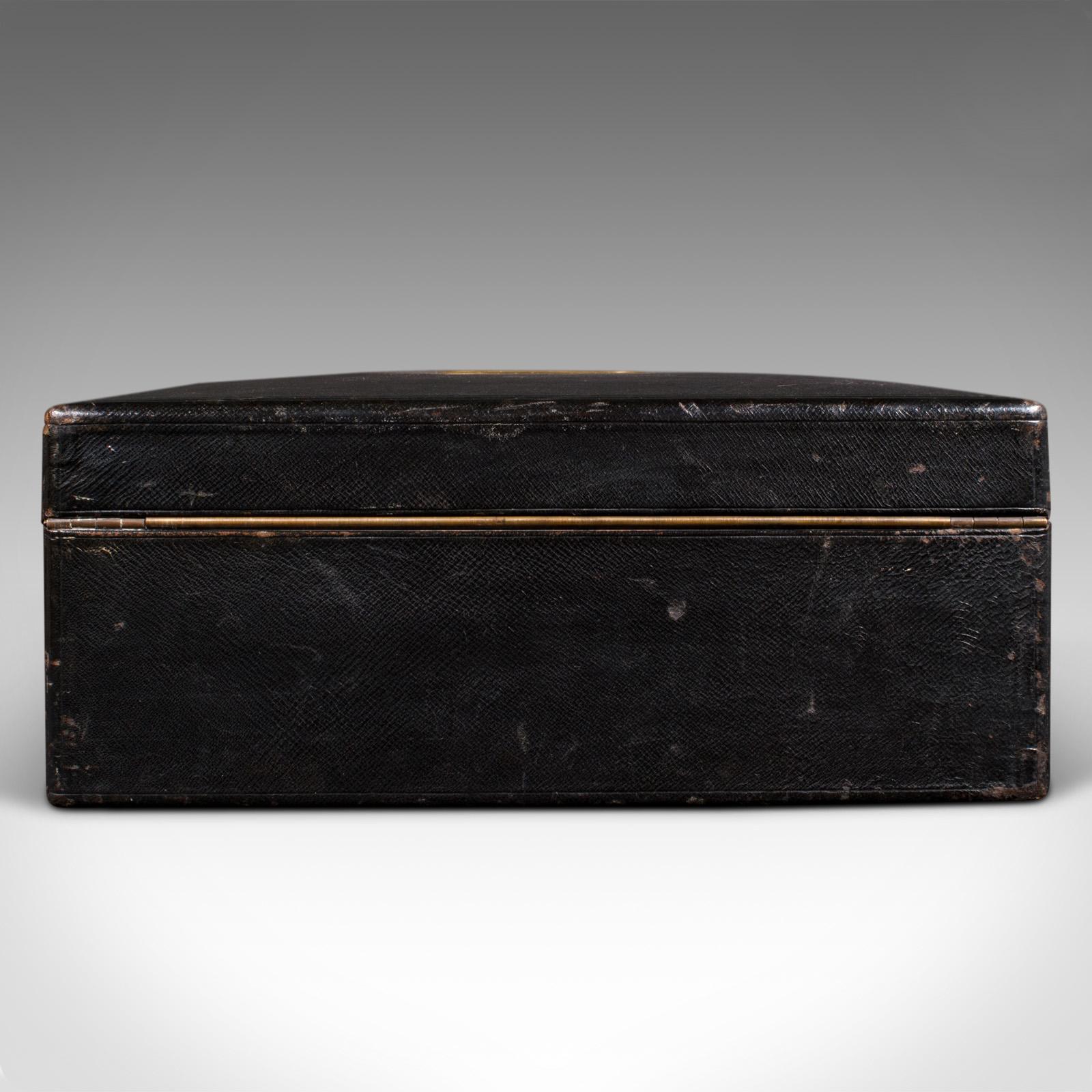 19th Century Antique Correspondence Box, English, Leather, Writing Case, Victorian, C.1890 For Sale