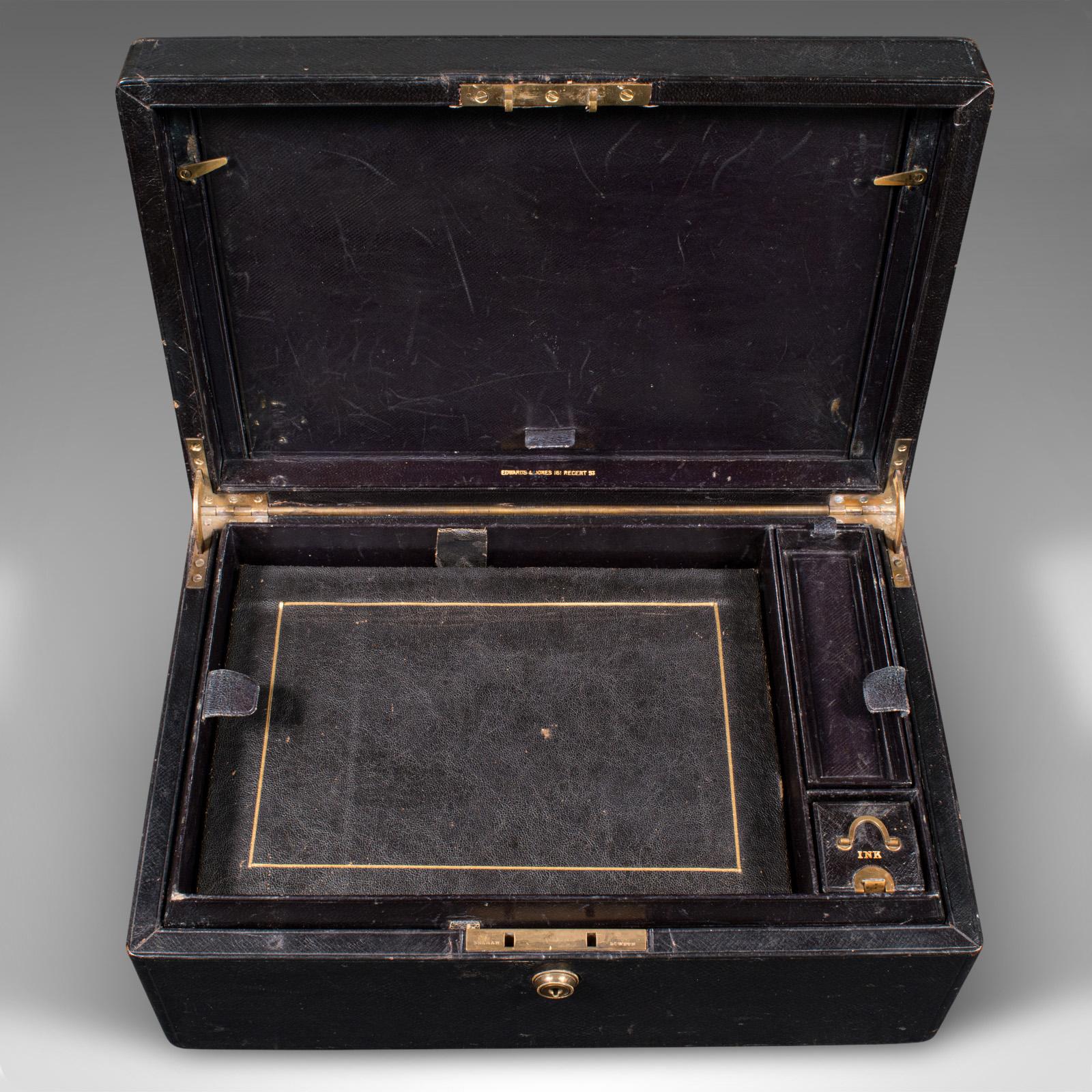 Antique Correspondence Box, English, Leather, Writing Case, Victorian, C.1890 For Sale 2