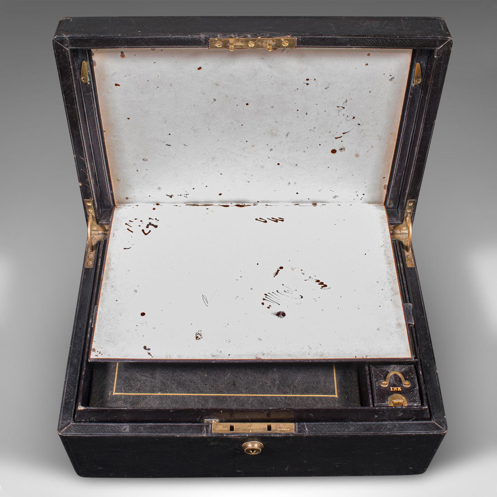 Antique Correspondence Box, English, Leather, Writing Case, Victorian, C.1890 For Sale 3
