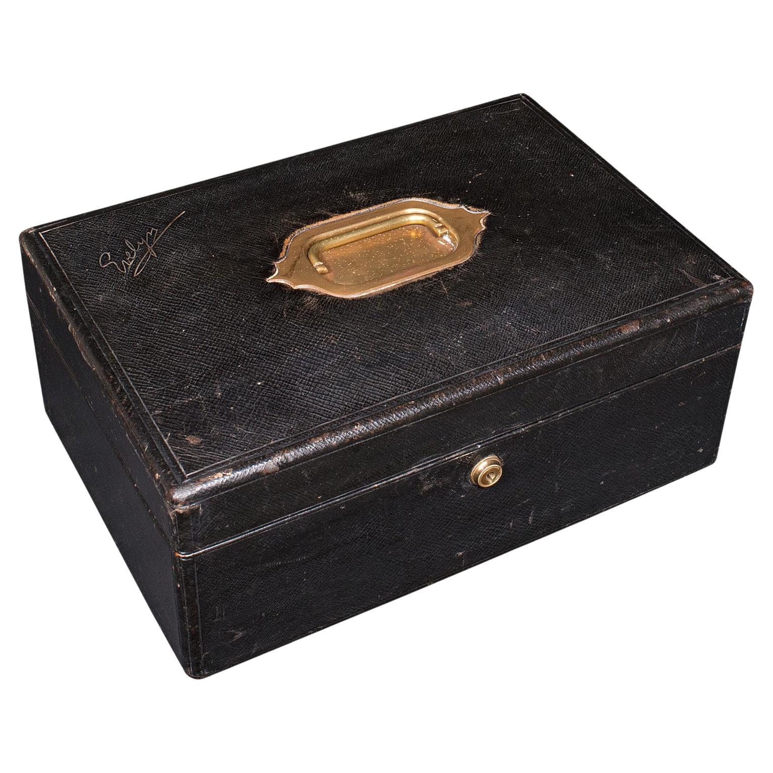 Antique Correspondence Box, English, Leather, Writing Case, Victorian, C.1890
