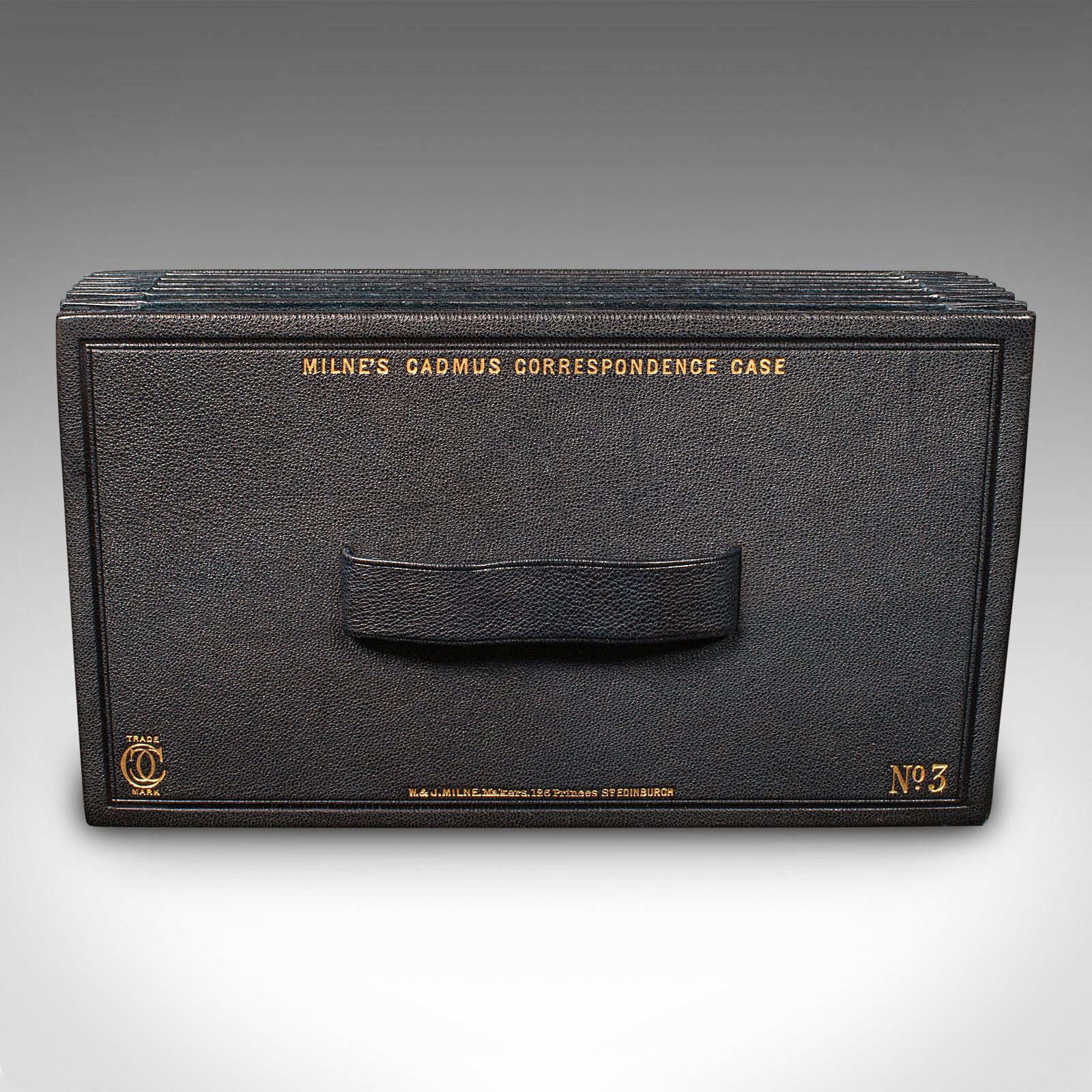 Late Victorian Antique Correspondence Case, Scottish Leather, W & J Milne, Edinburgh, Victorian For Sale