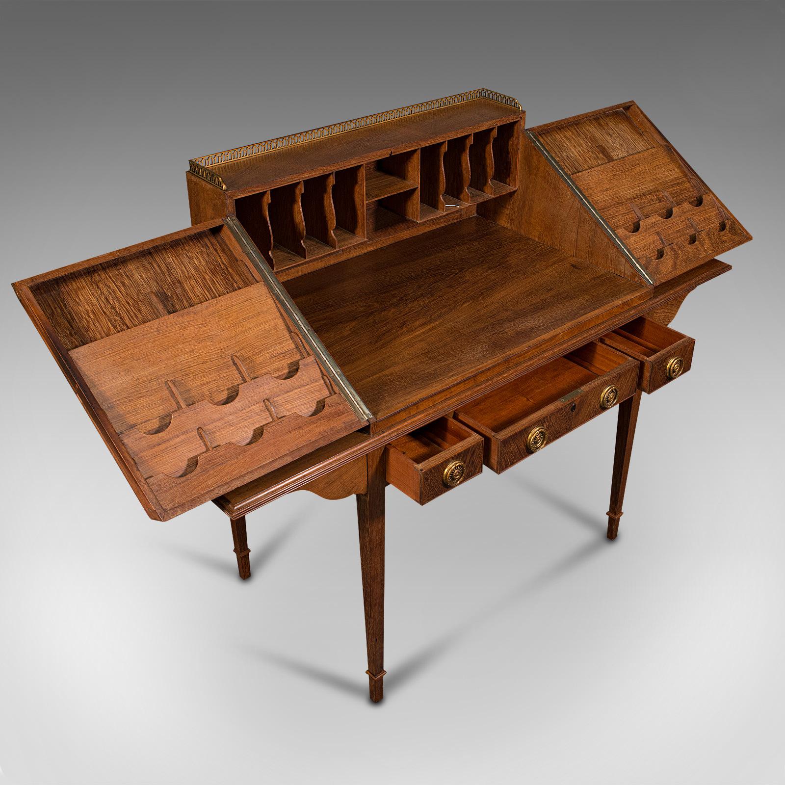 20th Century Antique Correspondence Desk, English, Library, Writing Table, Cotswold School For Sale