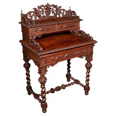 Antique Correspondence Desk, Scottish Oak Writing Table, Gothic Taste, Victorian
