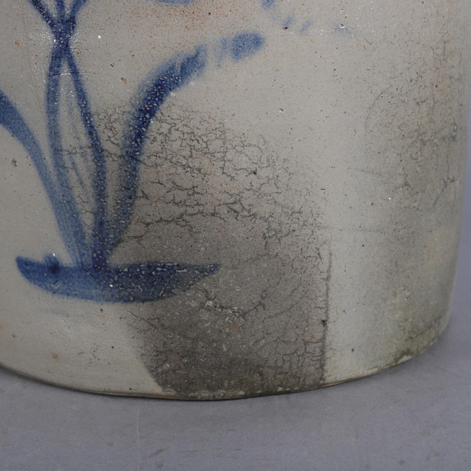 19th Century Antique Cortland, New York Blue Decorated & Covered Stoneware Jar