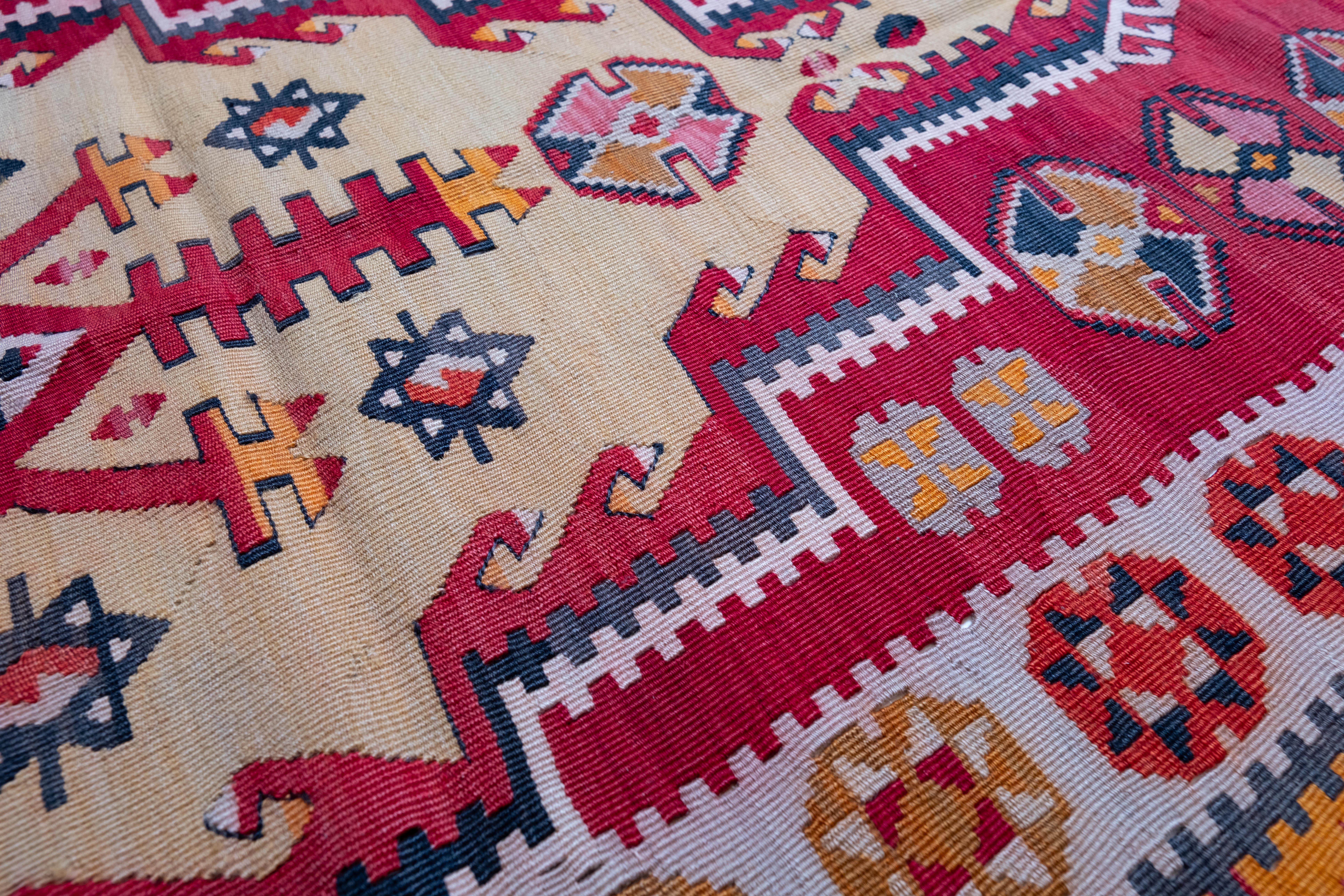 20th Century Antique Corum Chorum Mihrab Kilim Rug Wool Old Central Anatolian Turkish Carpet For Sale