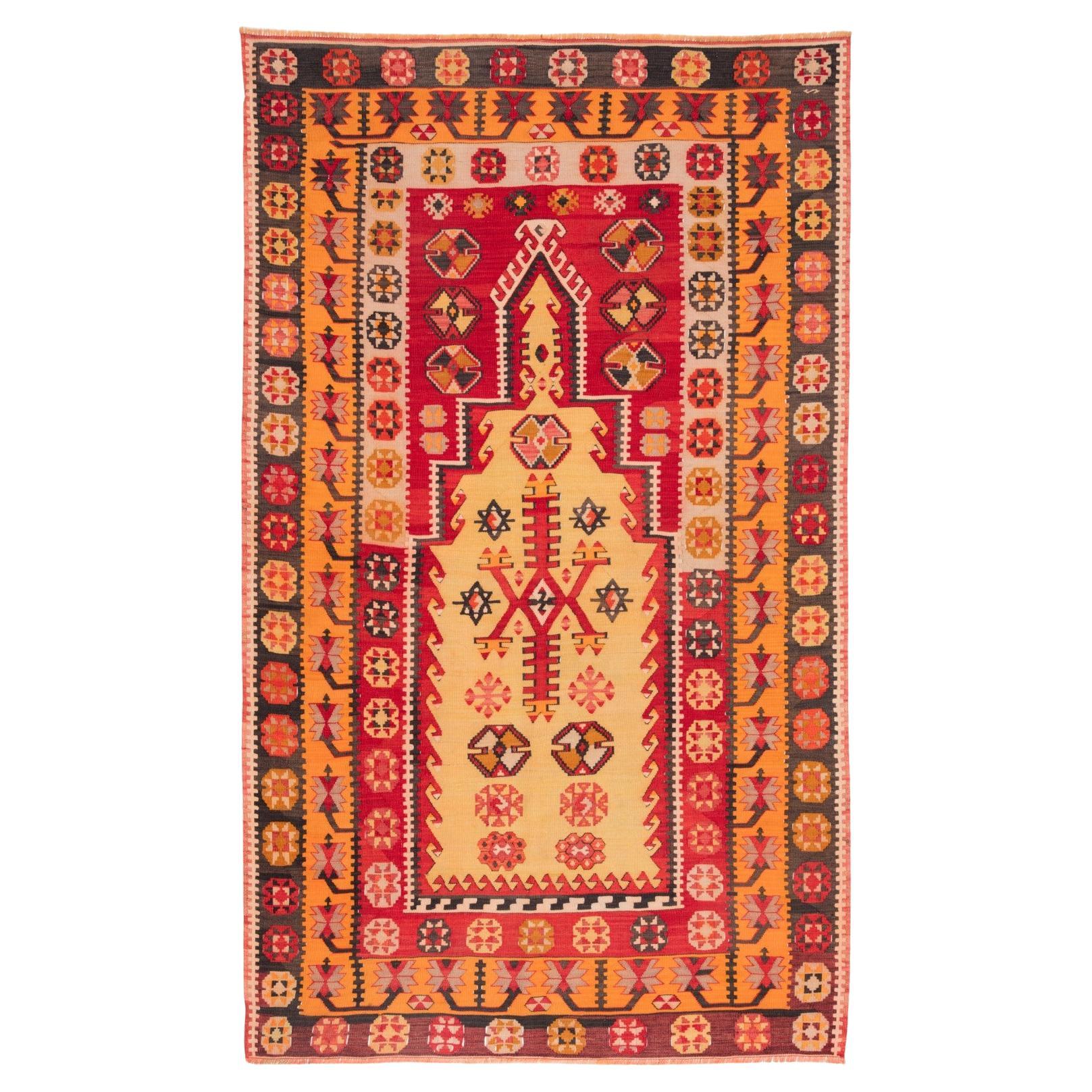 Antique Corum Chorum Mihrab Kilim Rug Wool Old Central Anatolian Turkish Carpet For Sale