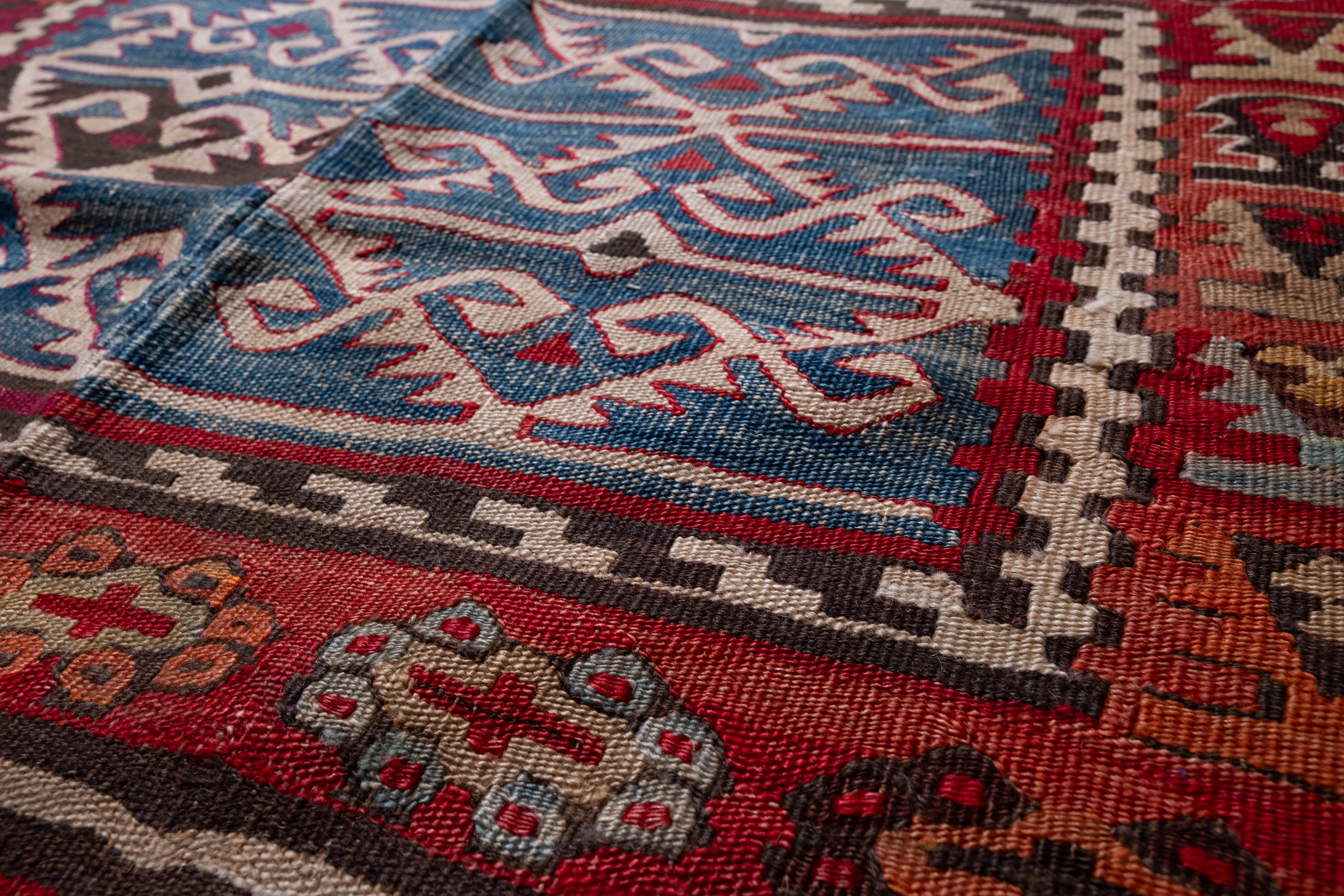 Antique Corum Kilim Rug Wool Old Central Anatolian Turkish Carpet For Sale 1