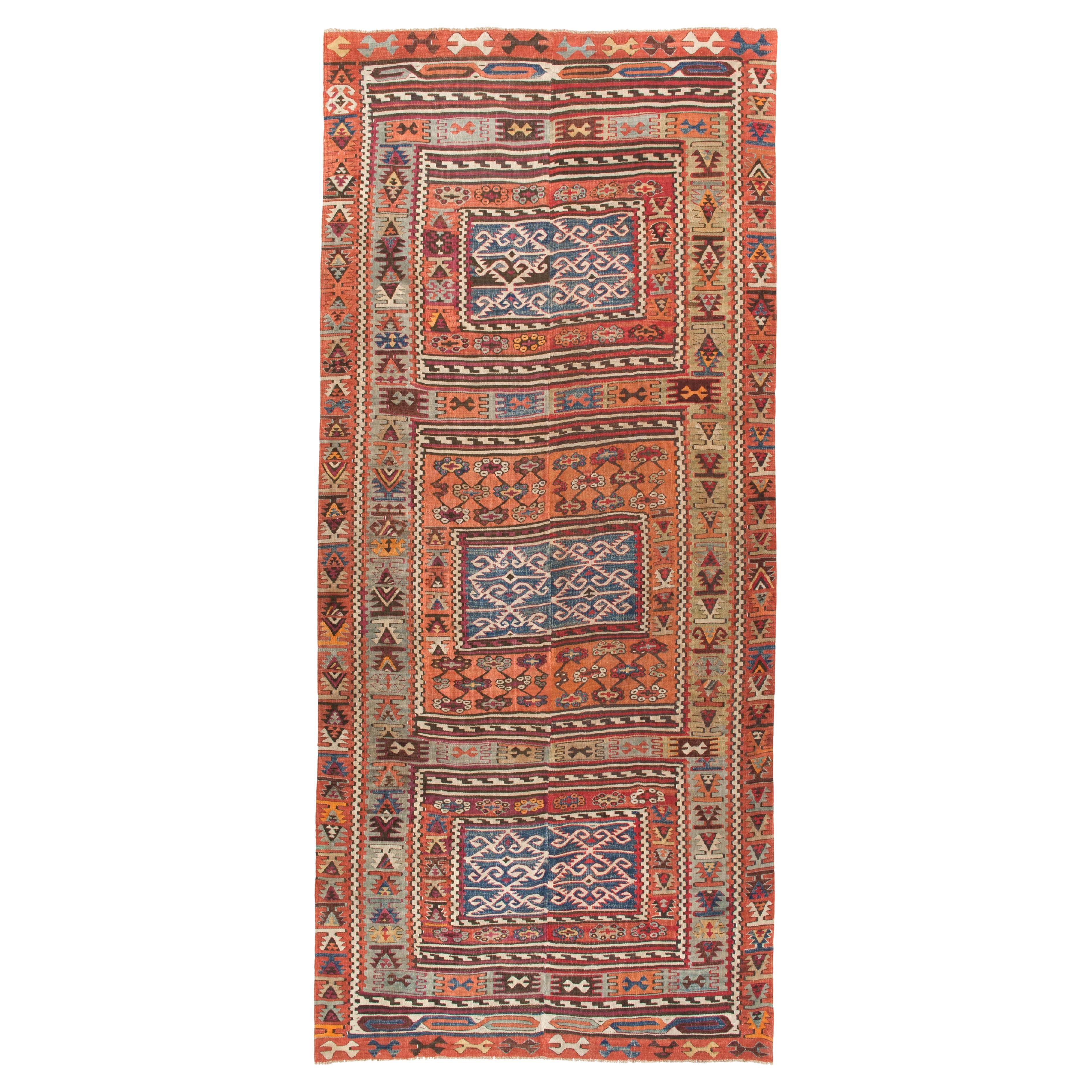 Antique Corum Kilim Natural Rug Wool Old Central Anatolian Chorum Turkish Carpet For Sale