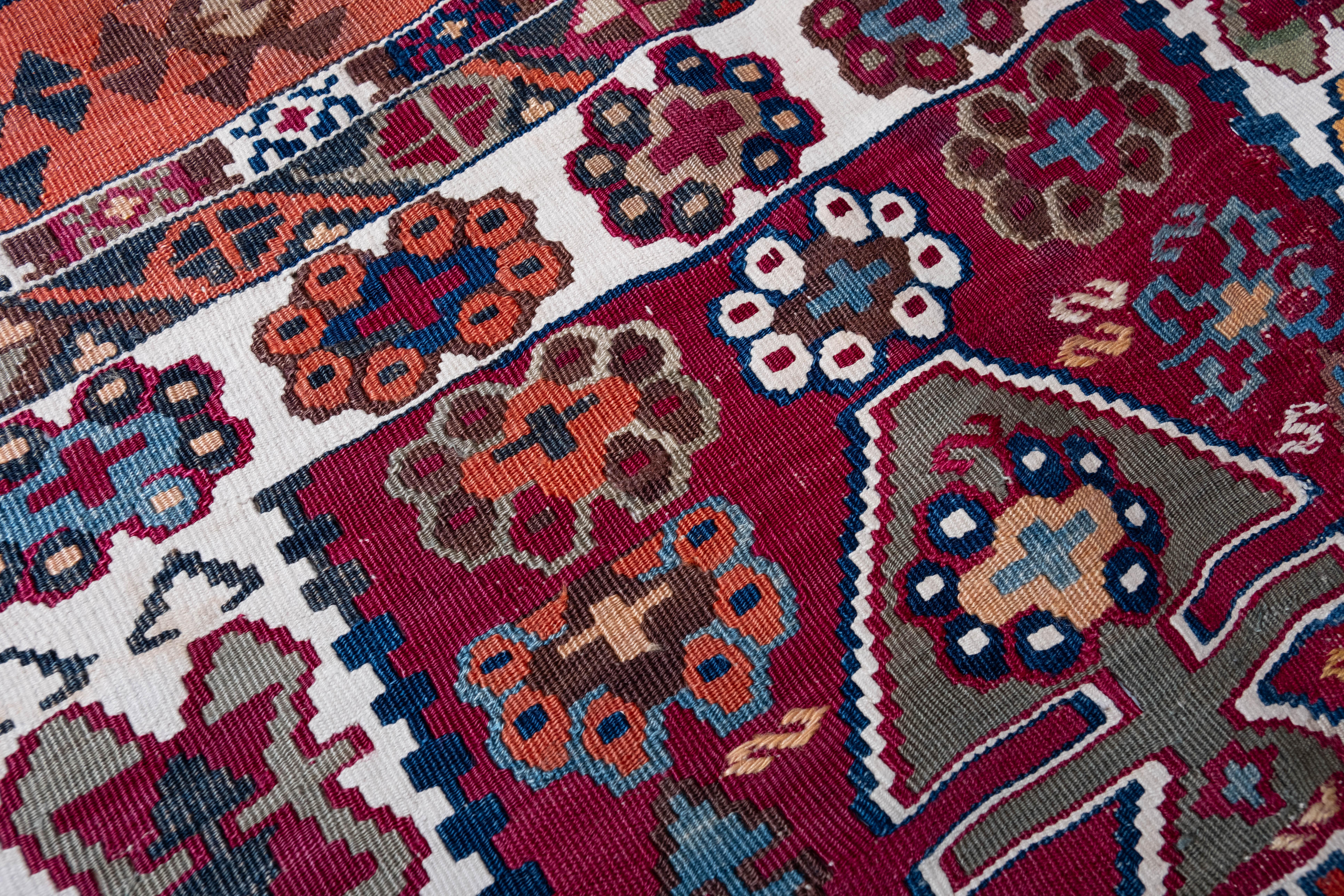 Hand-Woven Antique Corum Mihrab Kilim Rug Wool Old Central Anatolian Turkish Carpet For Sale