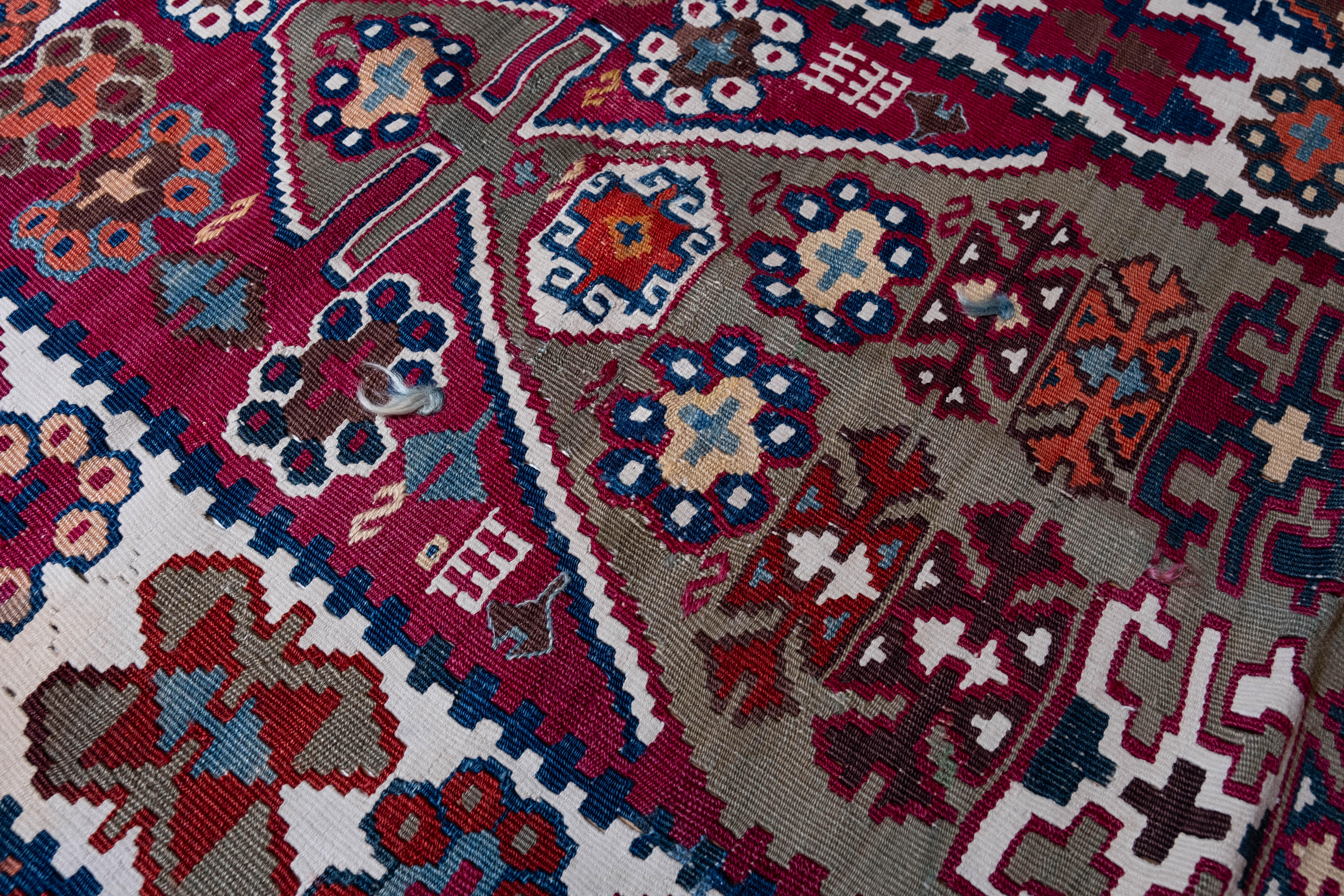 19th Century Antique Corum Mihrab Kilim Rug Wool Old Central Anatolian Turkish Carpet For Sale