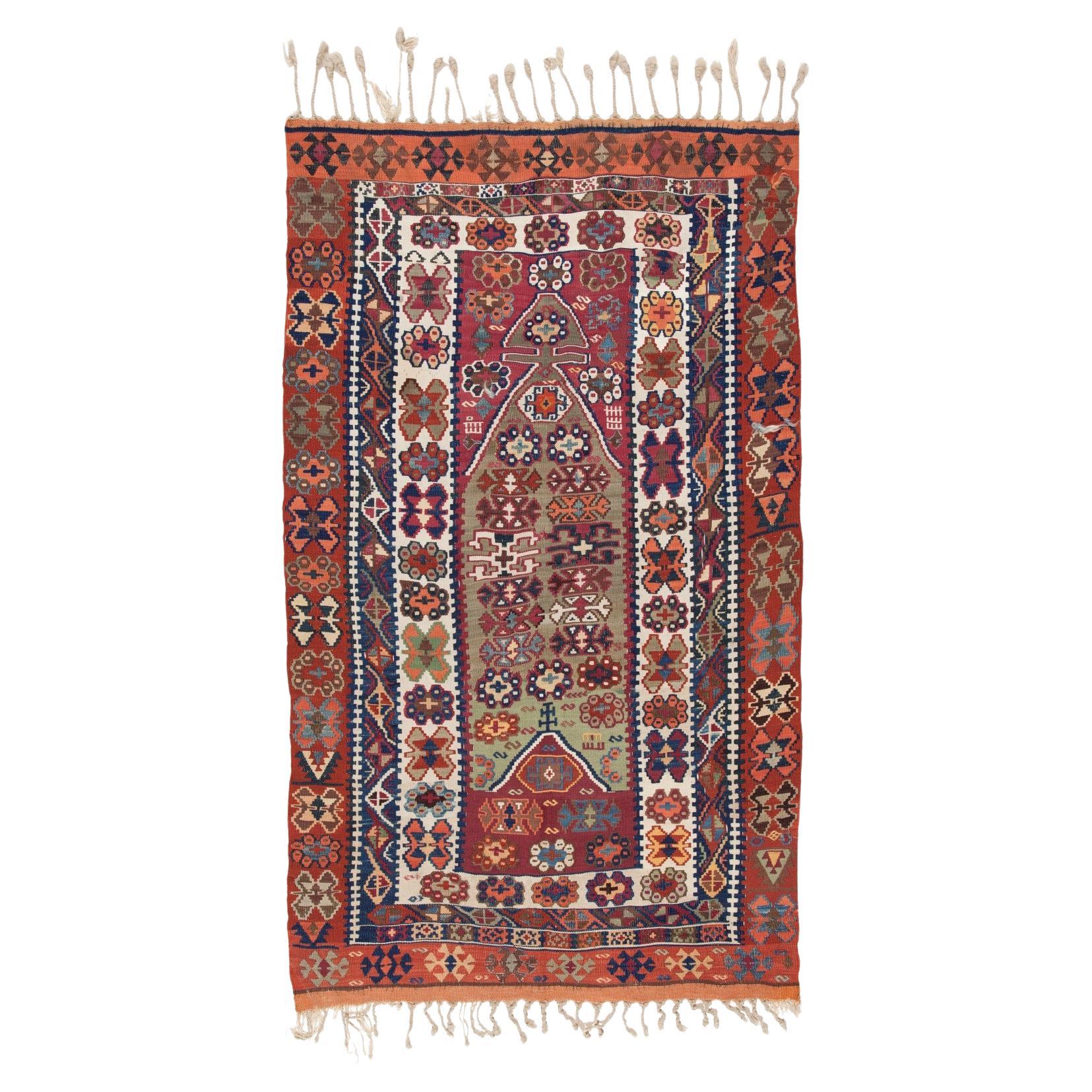 Antique Corum Mihrab Kilim Rug Wool Old Central Anatolian Turkish Carpet For Sale