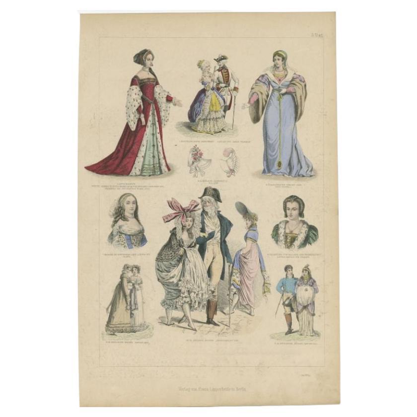 Antiker Kostümdruck, ca. 1875 im Angebot