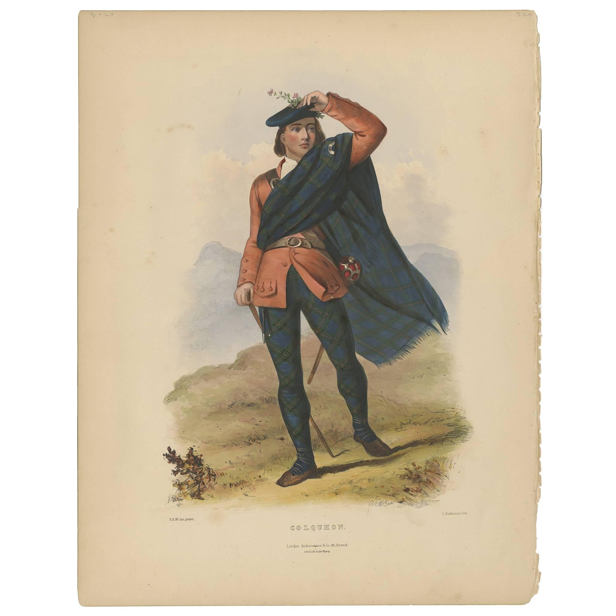 Antiker Kostümdruck 'Colquhon' Schottland von L. Dickenson, um 1847
