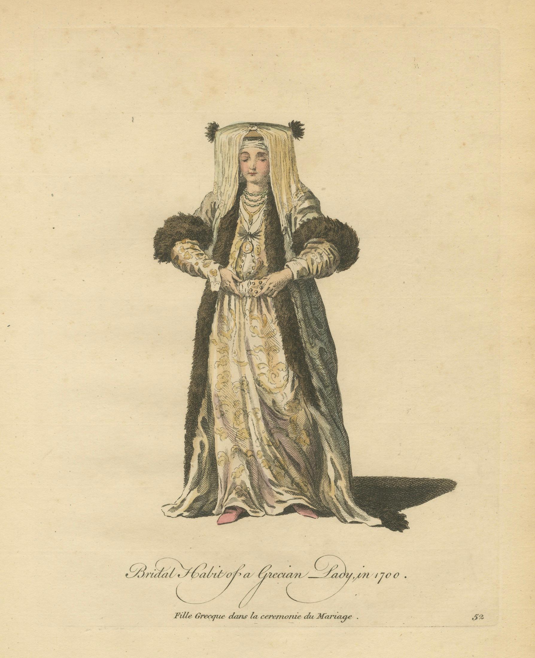Antique Costume Print Grecian Lady Bridal Dress Jefferys, 1749