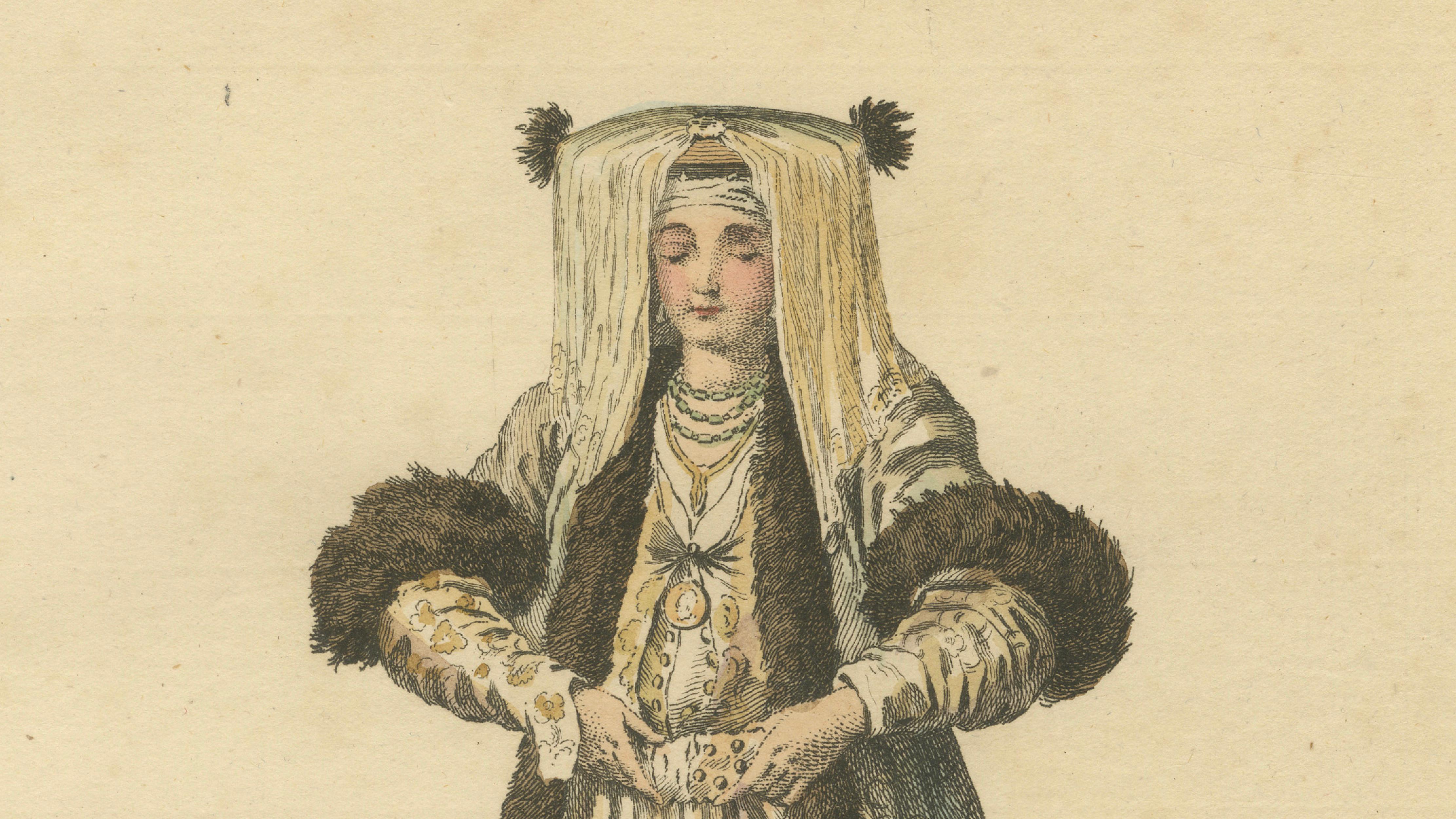 Antique Costume Print Grecian Lady Bridal Dress Jefferys, 1749
